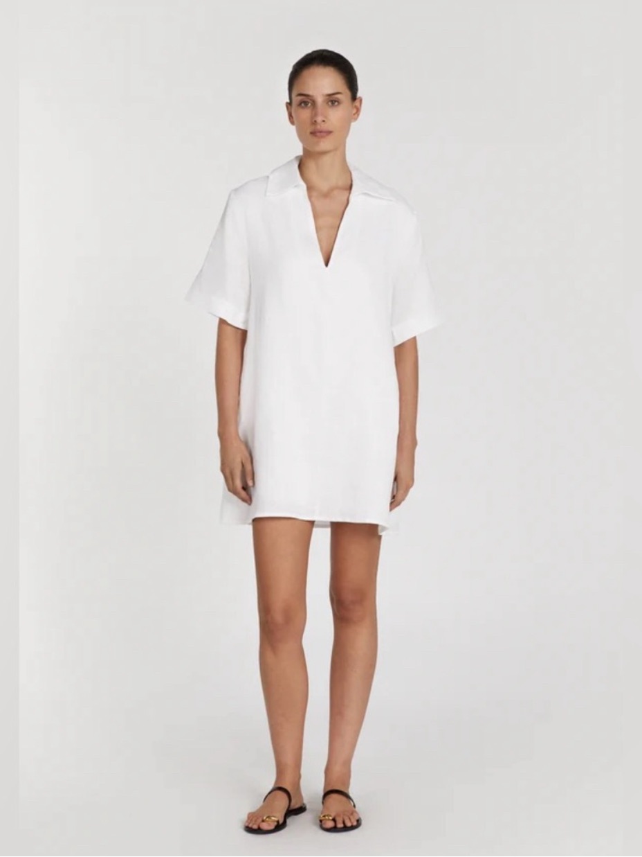 Dissh Candice White Linen Mini Smock Dress Size 8